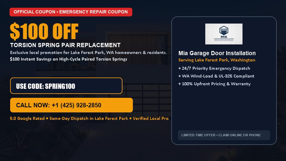 Mia Garage Door Installation $100 OFF Dual Torsion Spring Replacement in Lake Forest Park, WA