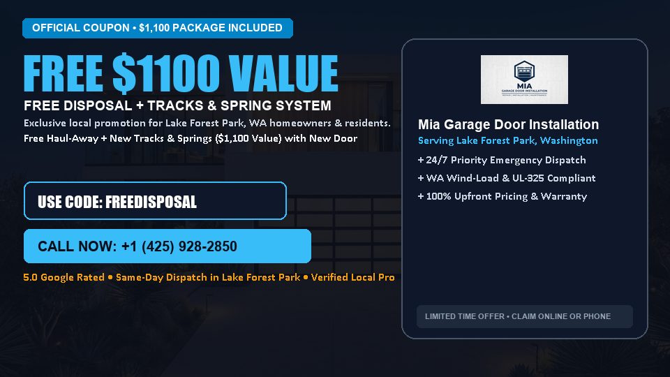 Mia Garage Door Installation FREE Haul-Away & Heavy-Duty Tracks with New Door in Lake Forest Park, WA