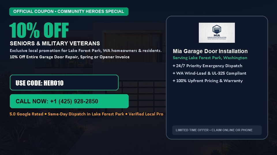 Mia Garage Door Installation 10% OFF Seniors & Military Veterans in Lake Forest Park, WA